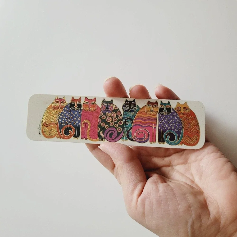Vintage 90s Feline Family Portrait Laurel Burch gold cats Tab Bookmark XKT-12394
